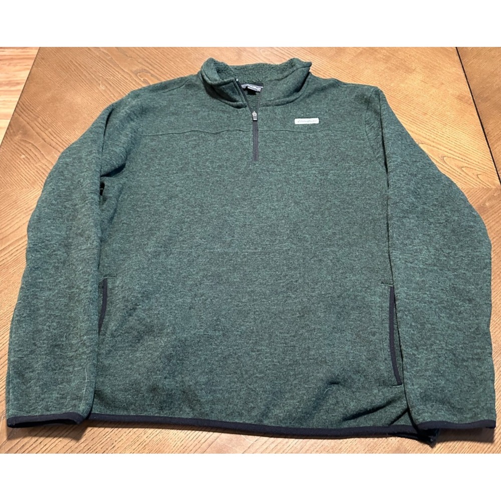 Eddie Bauer Pullover 1/4 Zip XL Sweater Green Heather Solid Long Sleeve 25x29
